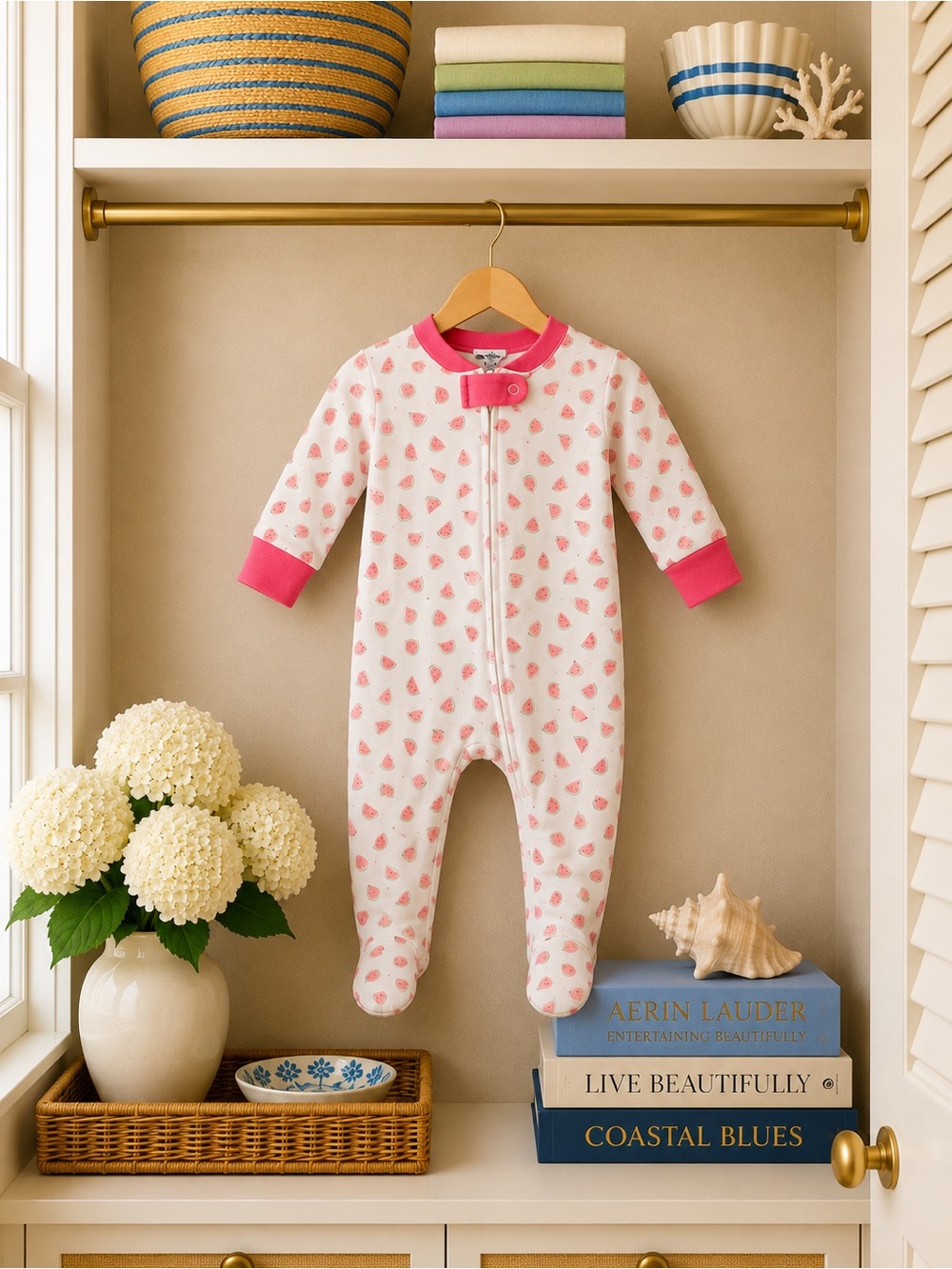 Magnolia baby 9 mos Cozy Pink Watermelon-Print Footed One-Piece zippy